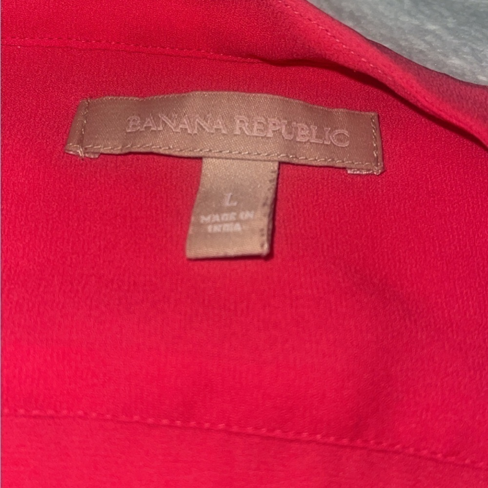 Banana Republic Henley Pleated Collar Pink Long Sleeve Blouse Large - Picture 8 of 9